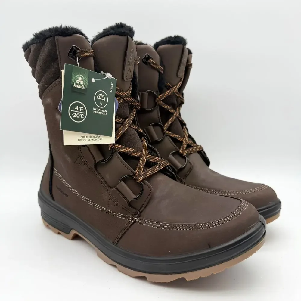 Kamik Womens Deity Mid Boots US 11 EU 42 Brown Leather Waterproof Insulated NWT